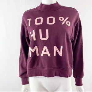 Everlane Maroon Dark Red 100% HUMAN Typography Mock Neck Sweatshirt Size XS